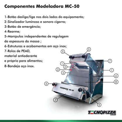 Maquina Industrial Modeladora de Pizza MC 50 - Abre massas até 50CM